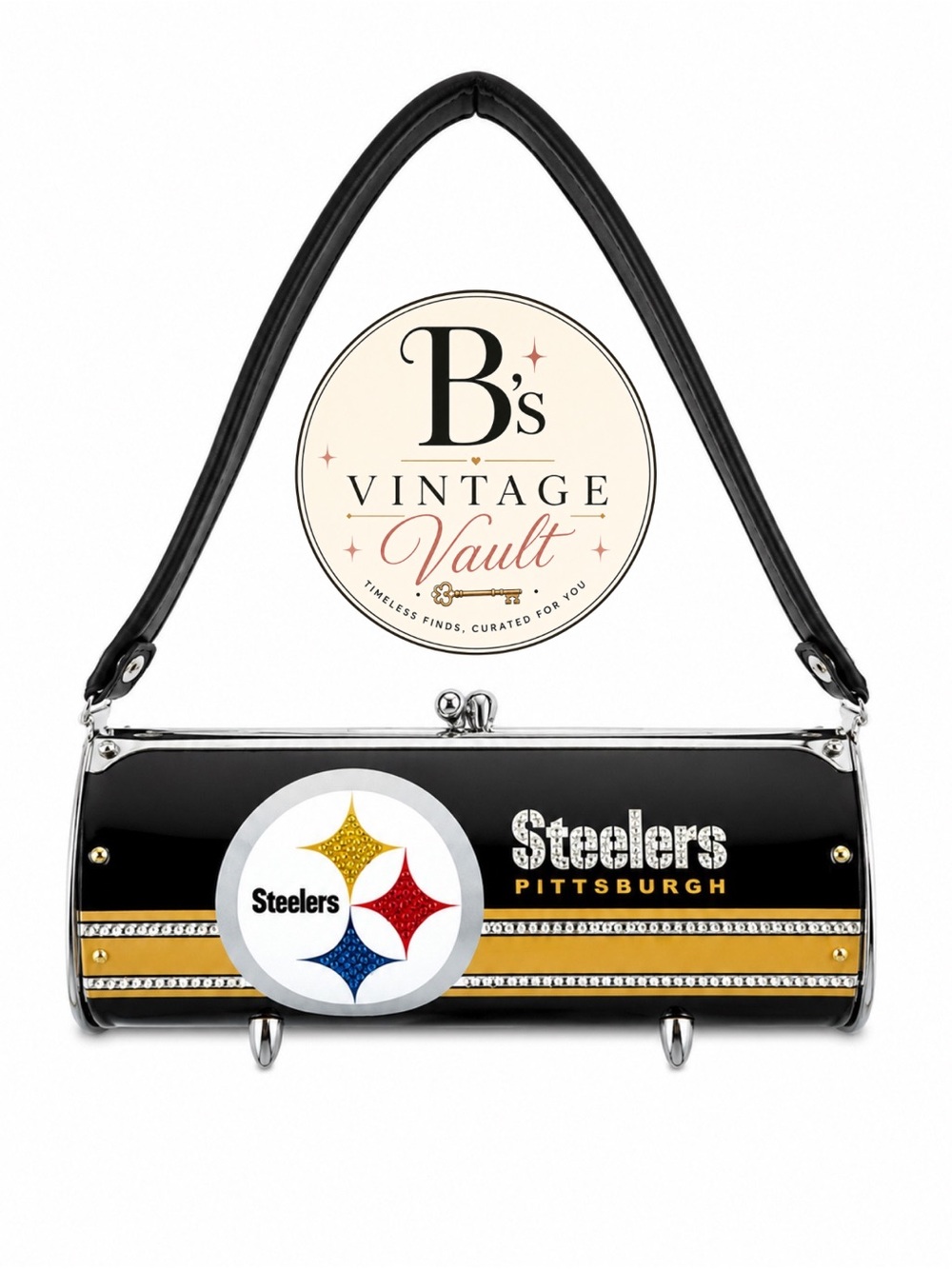 Pittsburgh Steelers Rhinestone Baguette Handbag – Black & Gold Y2K Purse